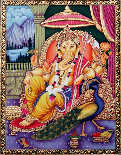 Lord Ganesha Ganpati in Miniature Painting on Paper by School Indian