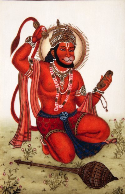 Lord Hanuman Miniature Painting on Ivory by School Indian