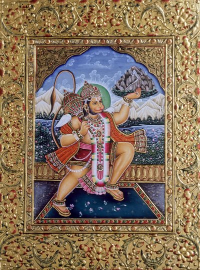 Lord Hanuman with Gold Embroidery by School Indian