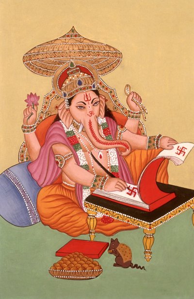 Miniature Painting Elephant Headed God Ganesh Ganpati, India by School Indian