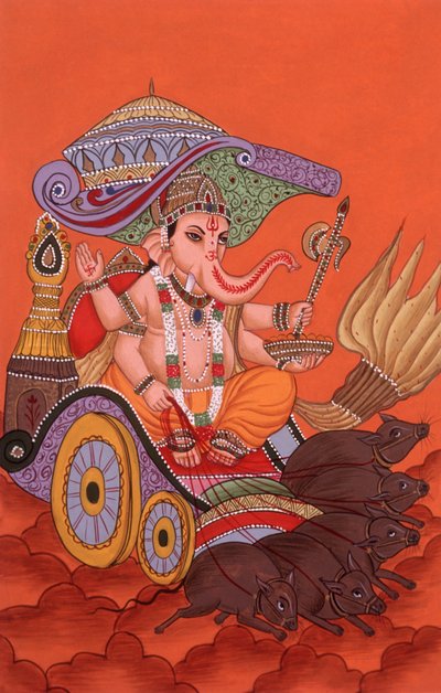 Miniature Painting Elephant Headed God Ganesh Ganpati, India by School Indian
