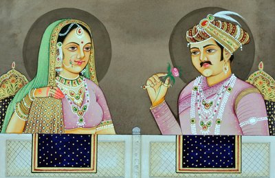 Akbar with Jodha Bai by School Indian