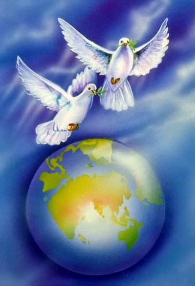 Miniature Painting of Doves, Lovers, Symbol of Peace by School Indian