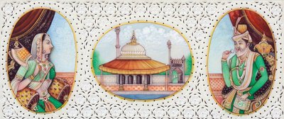 Miniature Painting of Mughal Emperor Humayun with Wife Jhanvi by School Indian