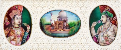 Miniature Painting of Mughal Emperor Jahangir with Wife Noor Jahan by School Indian