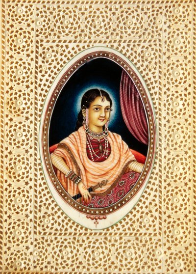 Miniature Painting of Mumtaz Mahal on Ivory by School Indian