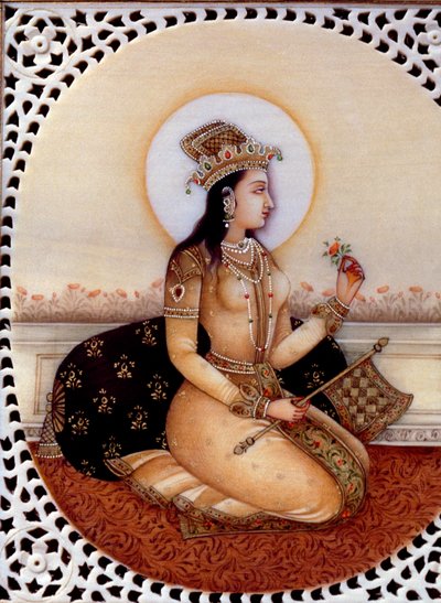 Miniature Painting on Ivory of Princess Mumtaz Mahal, Wife of Mughal Emperor Shah Jahan by School Indian