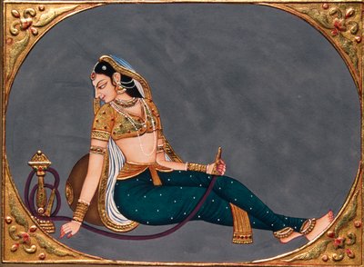 Lady Enjoying Hookah by School Indian