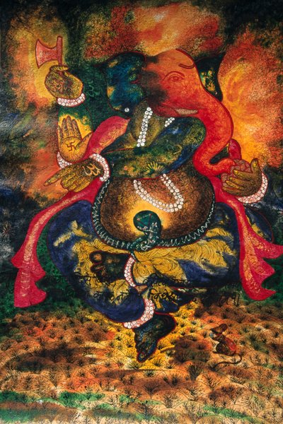 Miniature Painting of Ganesh Ganpati on Paper by School Indian
