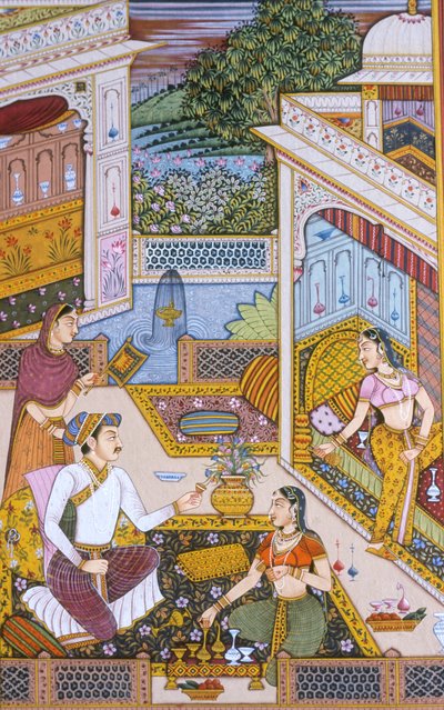 Mughal Miniature Painting on Paper Royal King Enjoying Drink by School Indian