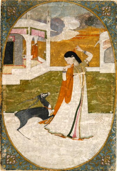 Nayika with Deer, Punjab Hills by School Indian