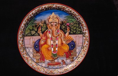 Painting of Ganesh Ganpati God on Marble Plate by School Indian