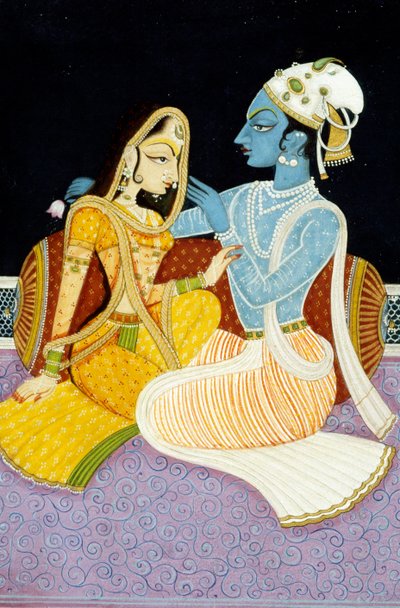 Painting of God Krishna and Her Greatest Devotee Radha, India by School Indian