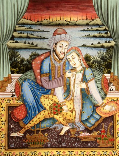 Mughal Emperor with his Wife in Love Scene, India by School Indian