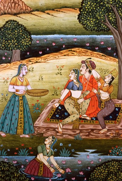 Painting of Mughal Emperor with His Wives in Love Scene, India by School Indian