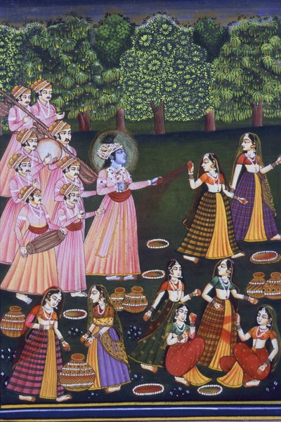Picture of Krishna Playing Holi with Gopies by School Indian