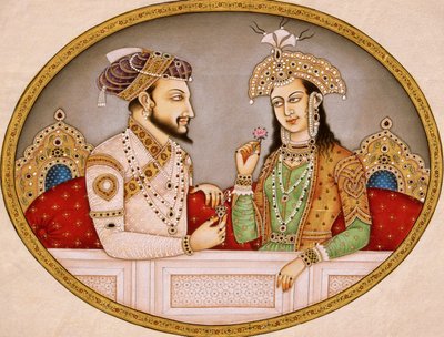 Portrait of Mughal Emperor Shahjahan with Queen Mumtaz Mahal, India by School Indian