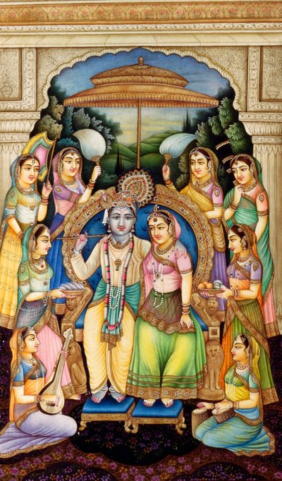 Radha Krishna in Miniature Painting on Ivory by School Indian