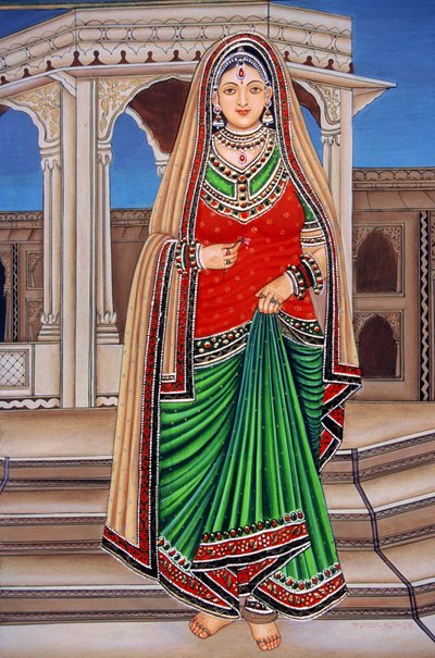 Rajasthani Lady at Tryst Miniature Painting on Paper by School Indian