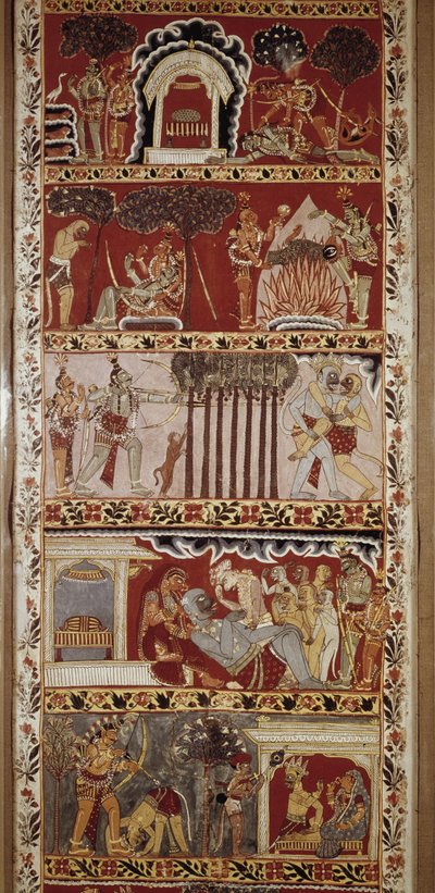 Scenes of Ramayana, Epic Poem Composed in the 6th Century by Valmiki and Telling the Legend of Rama. Western Bengal. Victoria & Albert Library. London by School Indian