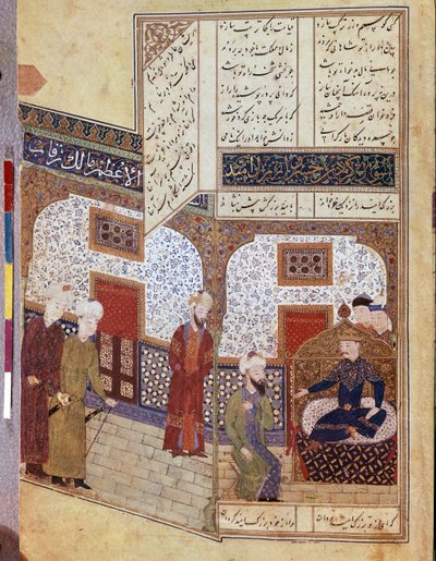 Khusraw conversing with Buzurg Ummid by School Iranian