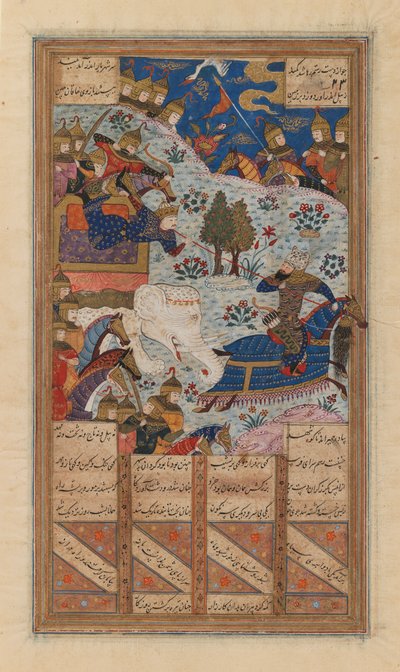 Rustam Lassoes the Khagan of China, Folio from a Manuscript of the Shah-Nama of Firdausi, late 15th-early 16th century by School Iranian