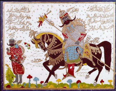 Islamic Art Glass painting depicting the history of Antar (Antar ibn Shaddad) Arab pre-Islamic poet of the 6th century. Syria, Damascus, Azem Palace or Azm by School Islamic