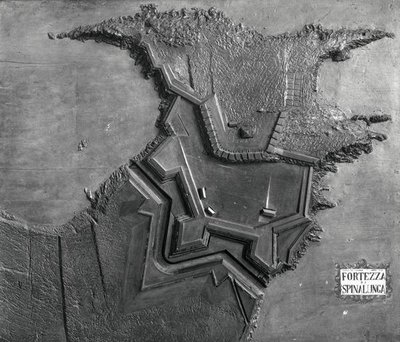 A Relief Map of the Venetian Fortress at Spinalonga, Crete in 1619 by School Italian