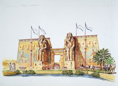 Ancient Thebes - reconstruction of the statues of Amemhotep III, known as the Colossi of Memnon, at the time of Ramses II by School Italian