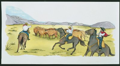 Argentina - Gauchos Gathering Cattle in the Pampas by School Italian