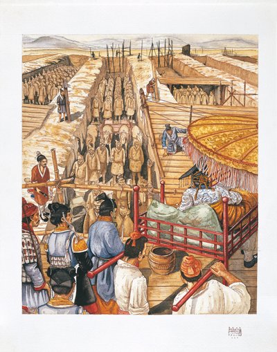 Building of the mausoleum of Emperor Qin Shi Huang-Ti, 3rd century BC by School Italian