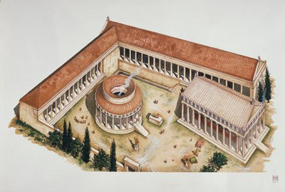 Ceremonial circular tholos and temple of Asclepius, Epidaurus, 4th century BC by School Italian