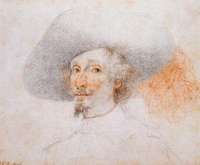 Head of Man Wearing a Large Plumed Hat by School Italian