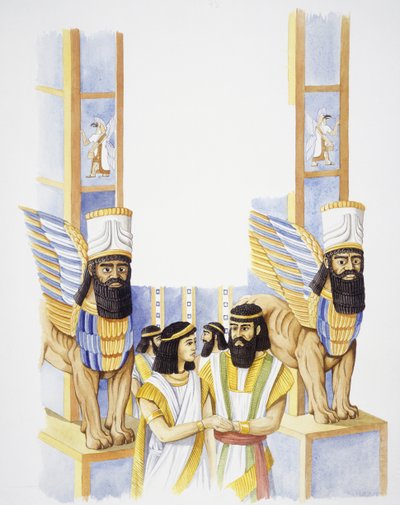 Nebuchadnezzar, King of Babylon, with his wife Amytis of Media, daughter of the King of Media by School Italian