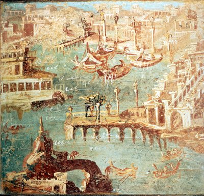 Port of Pozzuoli near Naples. Museo Nazionale de Naples by School Italian