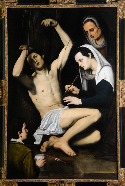 St Sebastian Tended by the Holy Women by School Italian