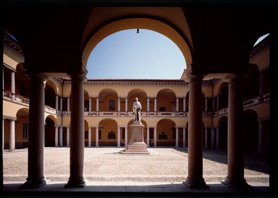 View of the courtyard with the statue of Alessandro Volta (1878) by School Italian