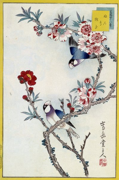 Birds in a flowering tree - Japanese print by Japanese School
