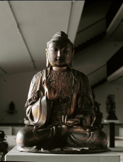 Buddha seated in lalitasana position - sculpture, Kamakura period (1185-1333) by Japanese School
