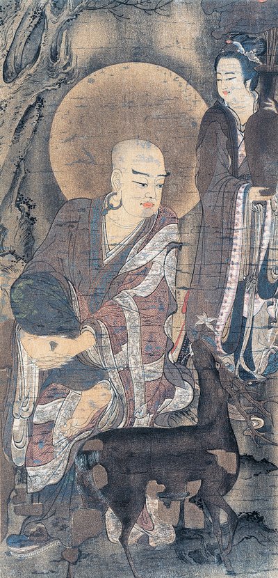 Religious Painting Depicting Young Monk with Doe by School Japanese