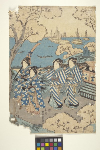 Flower-Viewing at Gotenyama, 2 (part of triptych) by School Japanese
