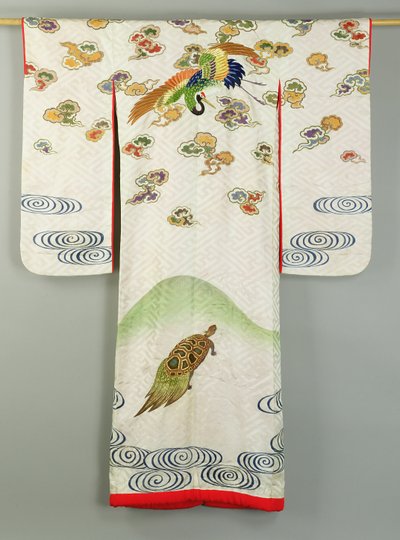 Uchikake Wedding Robe Decorated with a Crane and a Tortoise by School Japanese