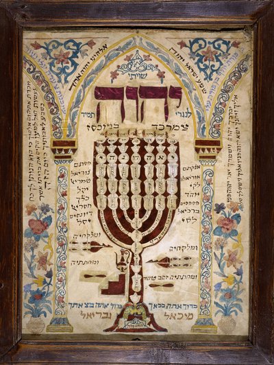 Alsatian Misrach indicating the direction of Jerusalem in the Jewish houses and representing the Menorah (seven-pointed candlestick). Musée d