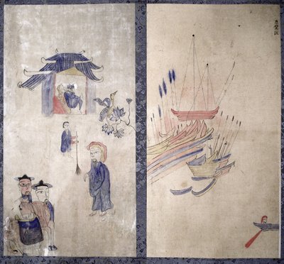 A Panel from an Eight Fold Screen Depicting a Story of the Three Kingdoms by School Korean