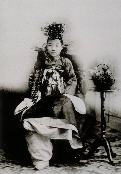 Korean Woman in Traditional Wedding Dress by School Korean