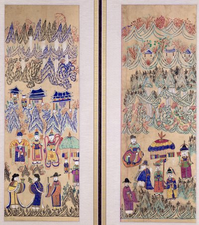 Two Panels of an Eight Fold Screen Depicting 