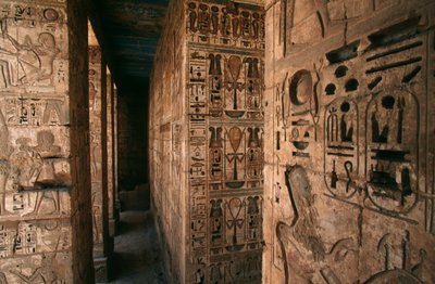 Mortuary Temple of Ramses III. Detail of Columns and Walls Carved with Figures and Hieroglyphs by R. and Smith Simkin