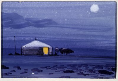 Mongolian Yurt, Night by School Mongolian