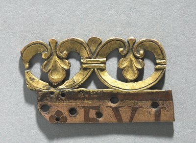 Fragment of an Ornamental Crest from a Reliquary Shrine, c.1165-1180 (gilded copper, brown enamel) by School Mosan