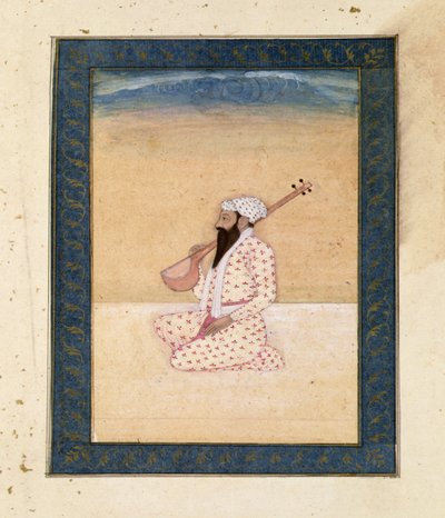 A bearded Tambura Player, from the Large Clive Album by School Mughal